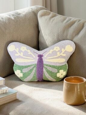 Butterfly Shaped Decorative Pillow in Lavender, Green & Cream (EUC/Like New)